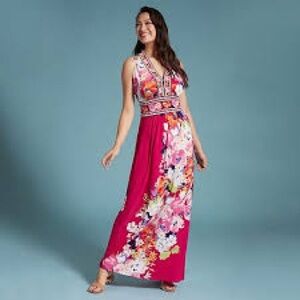 NWOT London Times Floral Print Sleeveless V-Neck Flowy Maxi Dress pink. Size 14